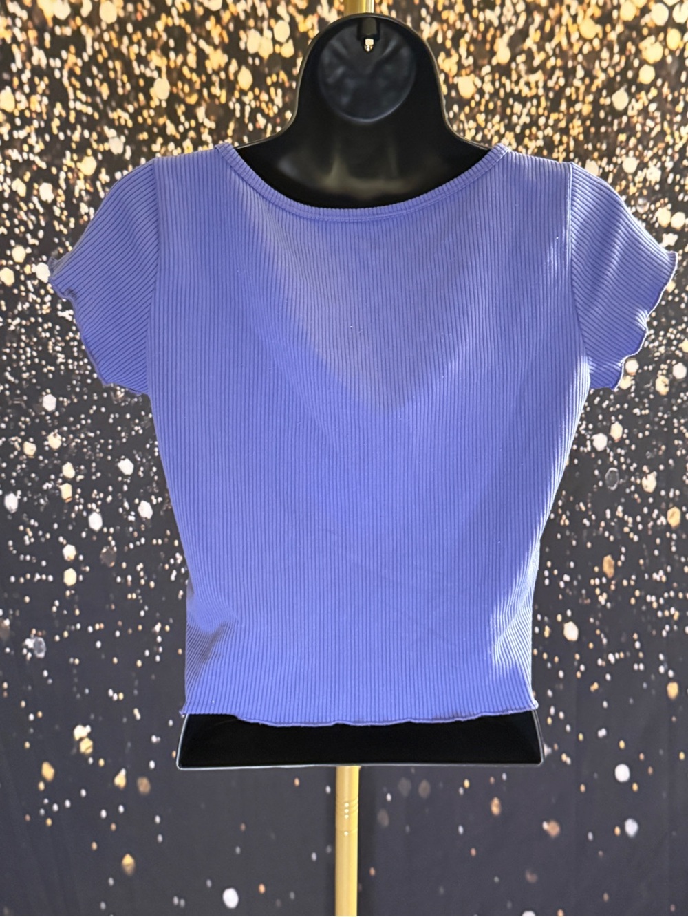 Purple Ribbed V-Neck Crop Top - Picture 4 of 5
